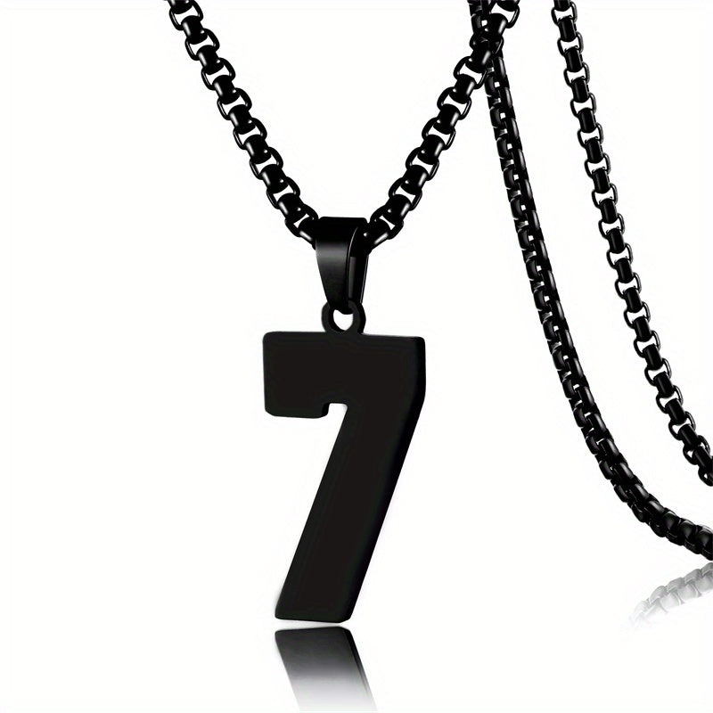 0-19 Men Athletes Number Pendant Necklace Stainless Steel Sports Number Pendant Long Chain Necklaces for Boys Baseball/Basketball/Football Team Jewelry Gifts