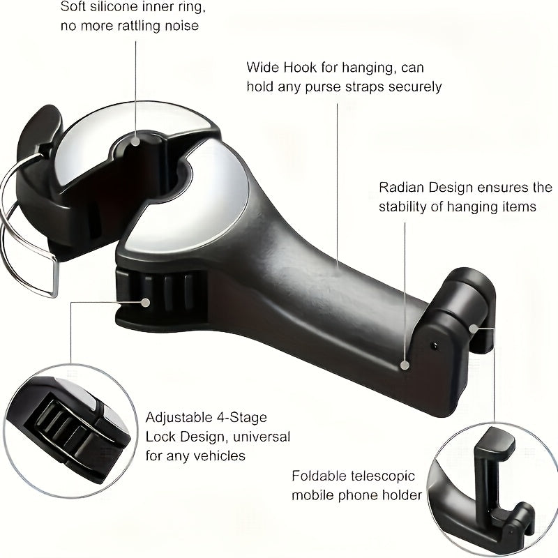 1pc Adjustable Car Seat Phone Holder with Headrest Mount - Durable ABS Material, Waterproof, Auto Vehicle Compatible, Secure Grip for Road Trips and Commuting, Phone Holder for Car
