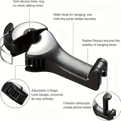 1pc Adjustable Car Seat Phone Holder with Headrest Mount - Durable ABS Material, Waterproof, Auto Vehicle Compatible, Secure Grip for Road Trips and Commuting, Phone Holder for Car