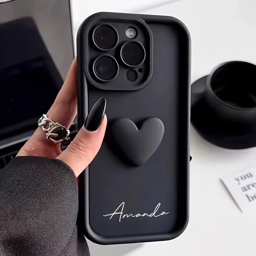 Personalized Customized Name Case for iPhone 17 16 15 14 13 12 11 Pro Max Luxury Acrylic 3D Love Heart Soft DIY Shockproof Gift Cover 14 15 16 Plus 17 Air