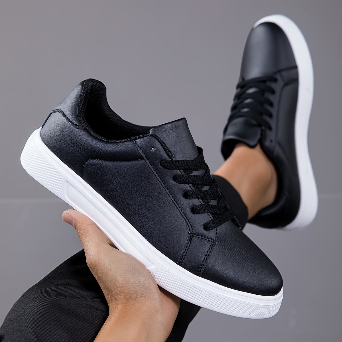 Men's Skate Casual Sneakers - Black & White Geometric Streetwear Design, PU Upper & MD Sole, Breathable Fabric Lining, All-Season Comfort for Urban Fashion, Outdoor Hiking, Daily Wear - Ideal Holiday Gift, Skate Shoes, Outdoo