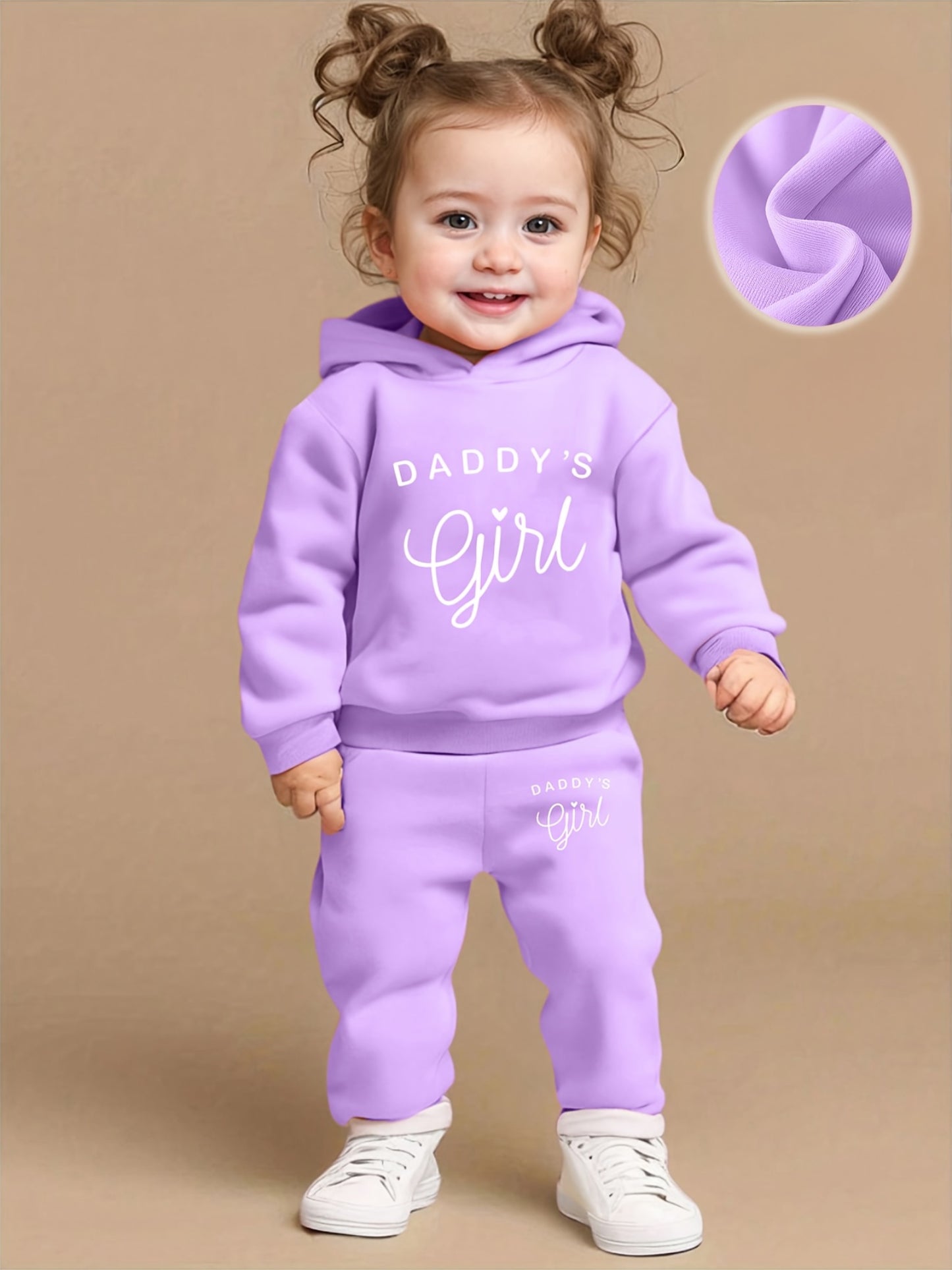 Baby Girl DADDY'S GIRL Letter Print Hoodie & Joggers Set - Soft Yellow Casual Spring/Fall Outfit with White Sneakers, Perfect for Outdoor Play & Family Gatherings, Baby Girl Clothes, Playful Babywear, Comfortable Babywear, fo