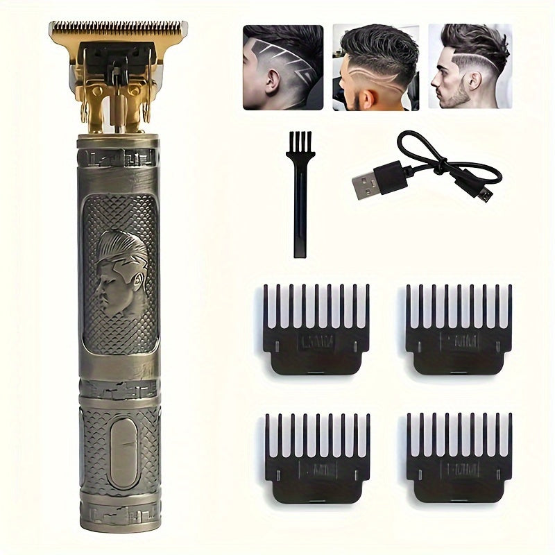 YAIAWISU Men's Cordless Hair Clippers & Beard Trimmer Kit - Golden, USB Rechargeable with LCD Display, Precise T-Blade, Includes Guide Combs & Accessories, 600mAh Battery, Rechargeable Hair Trimmer