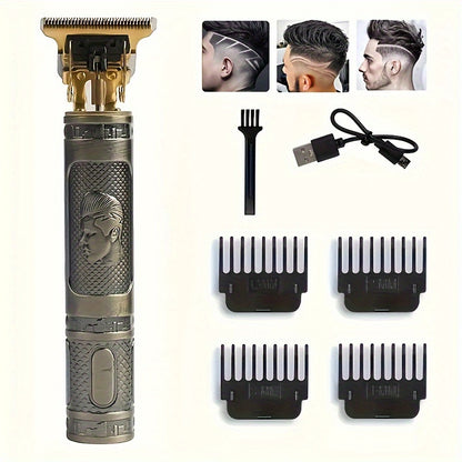YAIAWISU Men's Cordless Hair Clippers & Beard Trimmer Kit - Golden, USB Rechargeable with LCD Display, Precise T-Blade, Includes Guide Combs & Accessories, 600mAh Battery, Rechargeable Hair Trimmer