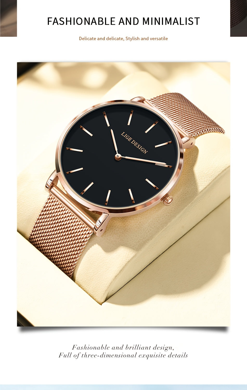 LIGE Women'S Ultra-Thin Quartz Watch with Rose Golden Mesh Strap - Elegant Blue Dial, Minimalist Design, Perfect Gift for Mother'S Day, Christmas, Thanksgiving, Christmas Accessory | Minimalist Watch | Quartz Movement