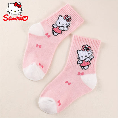 10 Pairs Hello Kitty Girls Socks, Cute Cartoon Sanrio Ankle Crew Socks, Breathable Soft Knit, Pink Red Heart Pattern, Spring Fall Winter Toddler Socks