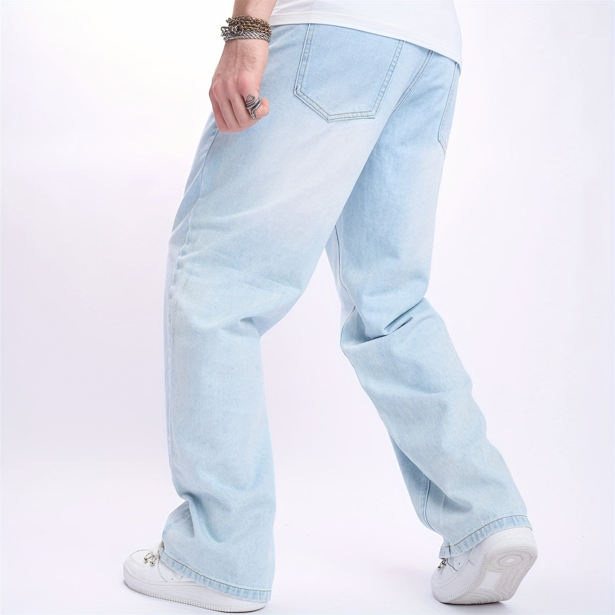 Men'S High-Street Casual Straight-Leg Jeans - Light Blue, Loose Fit, Non-Stretch Denim, Raw Wash, All-Season Comfort, Perfect for Casual Attire, Comfortable Clothing | Relaxed Fit Jeans | Nonstretch Fabric