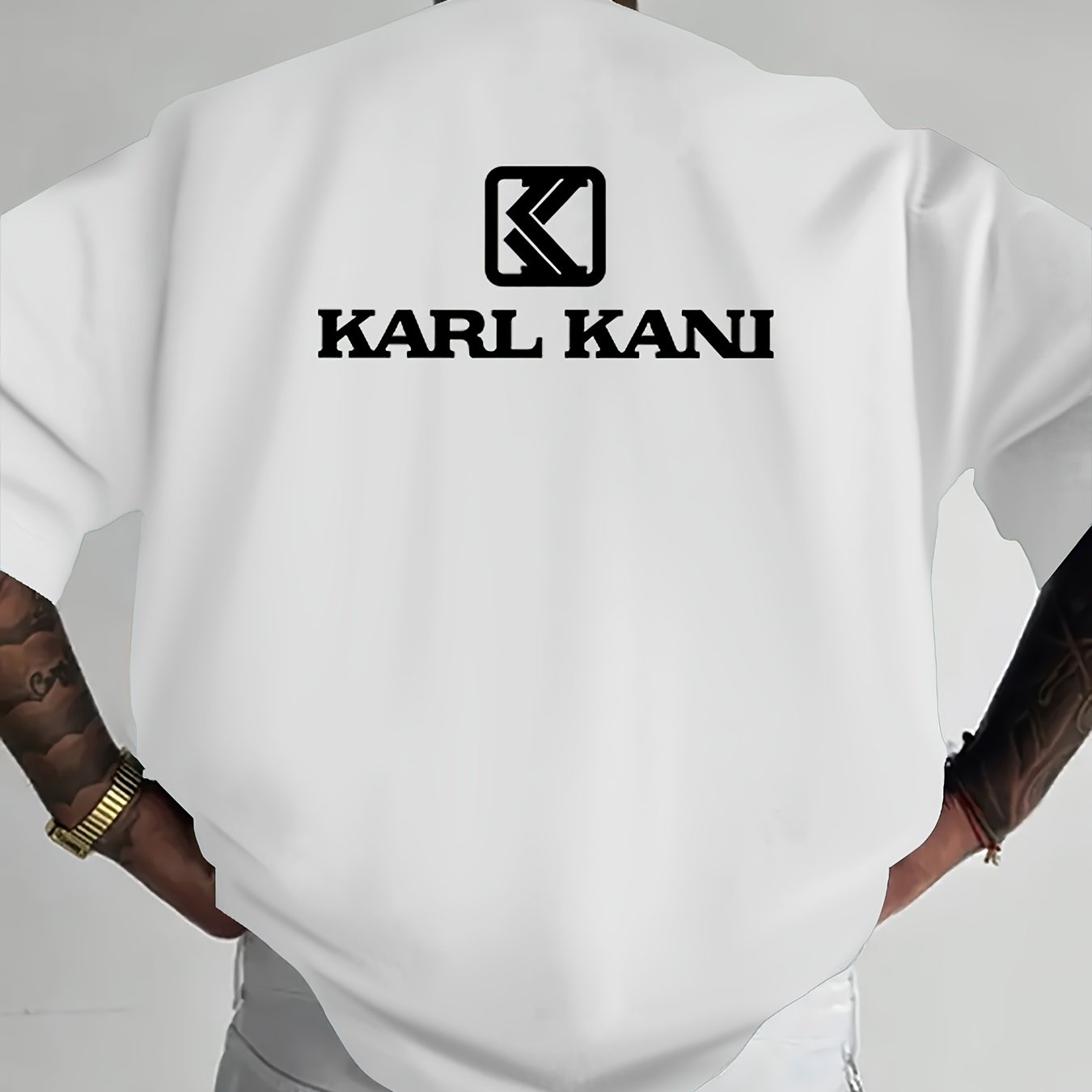 Men'S Casual Crew Neck T-Shirt with "KARL KANI" Graphic - Breathable, Moisture-Wicking, Short Sleeve, Regular Fit, Geometric Pattern, Ideal for Home & Outdoor Activities, All-Season Comfort, Outdoor Clothing | Relaxed Fit Shi