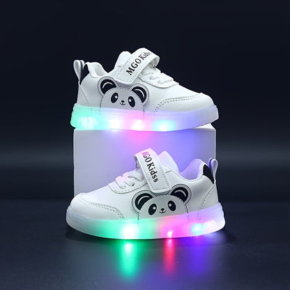 MGO Kidss Youngsters' Cute Panda Cartoon Sports Shoes with Glow-in-the-Dark Design - Fashionable Black and White Casual Sneakers, Easy to Wear for Boys and Girls | Panda Themed Athletic Footwear | PU Upper, Youngsters'S Footw