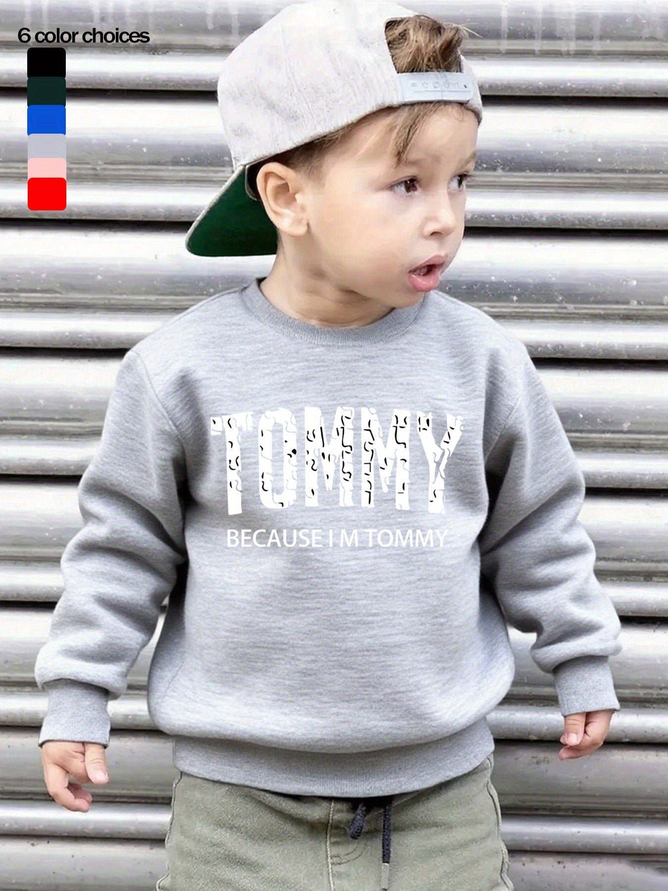 Boys' Casual Fleece-Lined Long Sleeve Sweatshirt with "TOMMY" Letter Print - Cozy Loose Fit Round Neck Pullover for Fall/Winter Outdoor Activities, 3+ Years Old, 6 Color Options, Sweater for Boy, Kids Winter Wear, Playful Kid