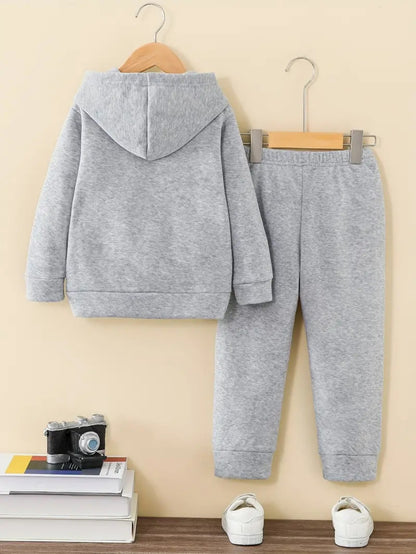 2pcs Boys Basketball Player Print Hoodie Set, Long Sleeve Hooded Sweatshirt And Sports Pants, Polyester 100.00% Knit Fabric, Casual Style, Medium Stretch, Fall/Winter Season, for Outdoor