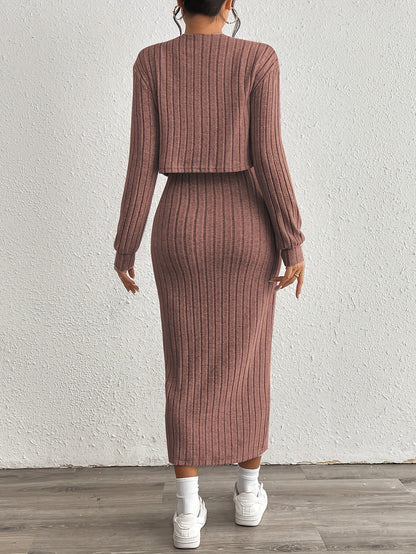 Simple y Fleece Two-Piece Dress and Jacket Set