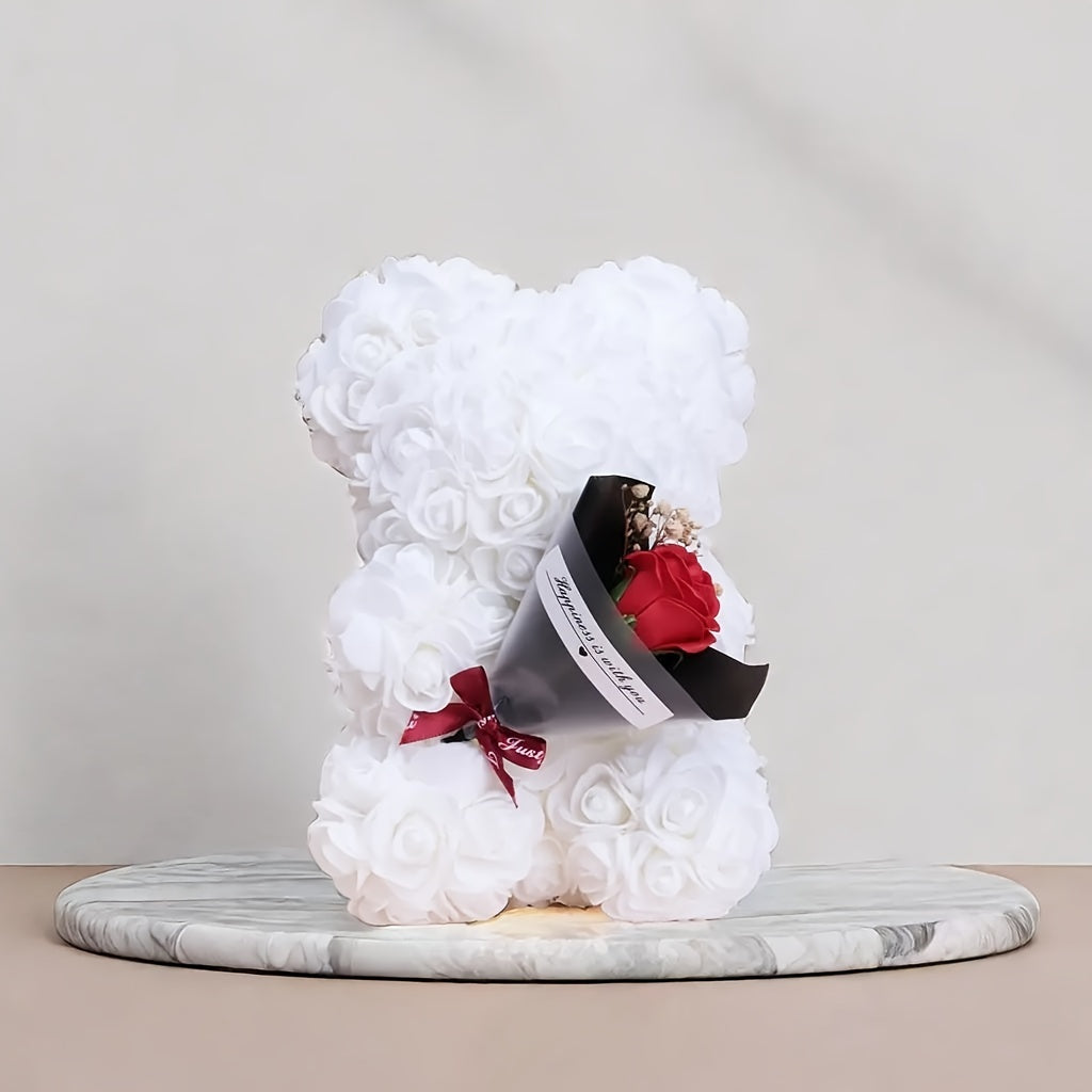 1pc Preserved Flowers Teddy Bear, "I Love You" Valentine'S Day Rose Bear, Polycarbonate Home Party Decor, Ideal for Christmas, Ramadan, Father'S & Mother'S Day, Tabletop Placement, No Container or Battery Needed