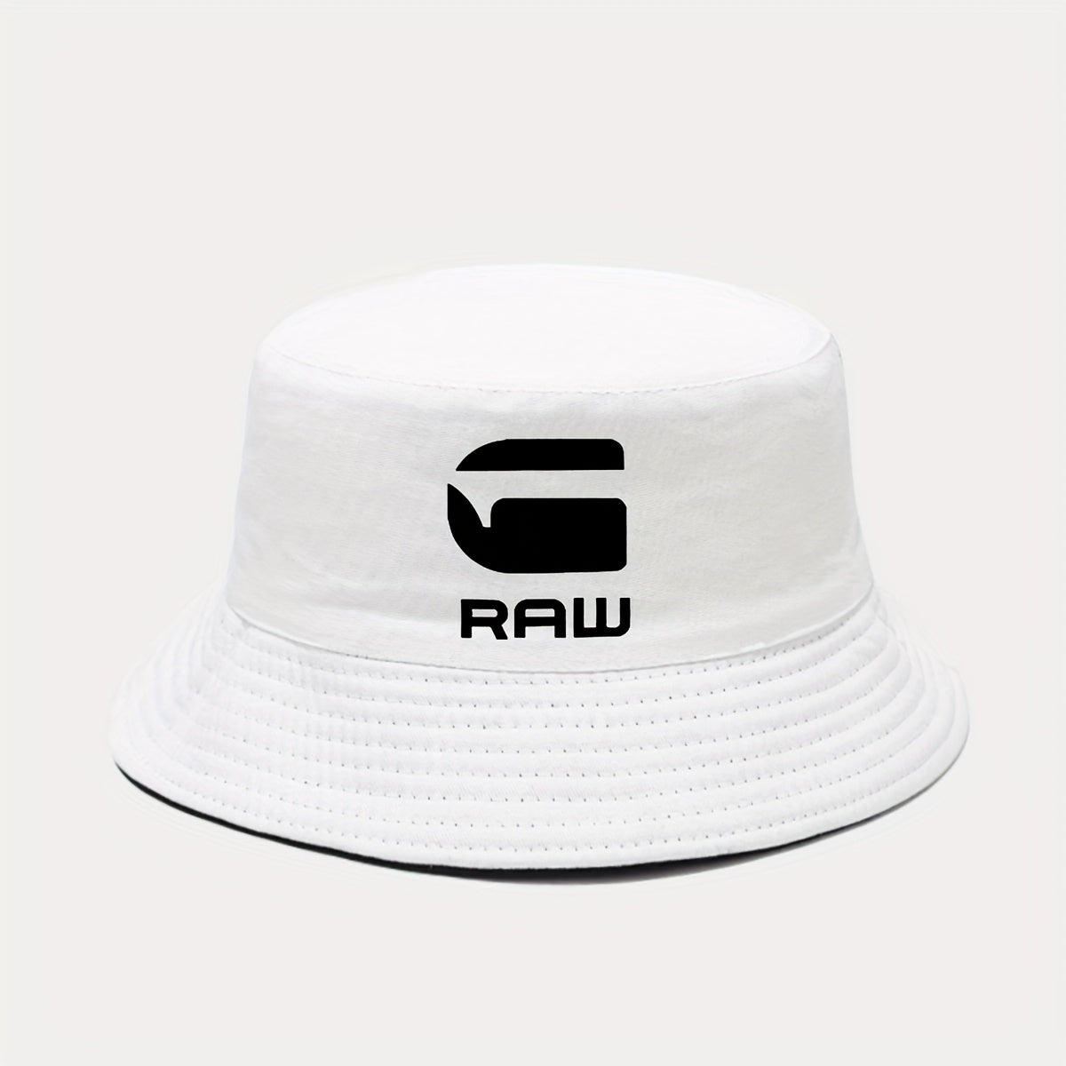 ATHACER Fashionable "RAW" Printed Fisherman Hat - Black with White Logo, Sun Shade Cap for Outdoor Activities, Travel, and Parties, Hand Washable Polyester, Perfect Gift for Birthdays and Holidays, Outdoor Headwear | Stylish