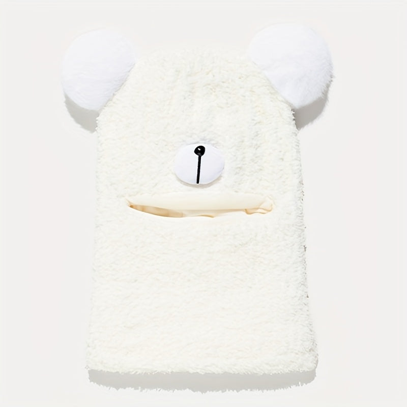 1pc Kids Bear Plush Winter Hat - Thickened Warm Fleece-Lined Bear Ear Flaps, Stretchy Unisex Winter Cap for Boys & Girls, 1-3 Years, Khaki, Perfect for Outdoor Activities, Thanksgiving & Daily Wear, Winter Hat for Kids, Playf