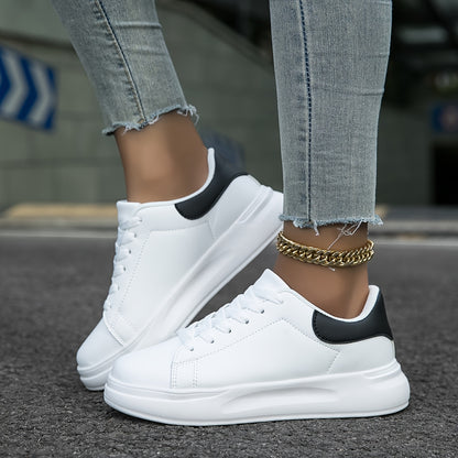 Women'S Fashion Casual Skate Shoes, All-Season Comfortable Sports Sneakers, Breathable, Lightweight, Non-Slip Lace-Up White Shoes