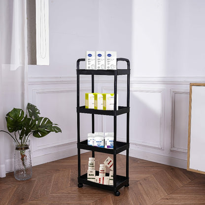 4/3/5-Tier Rolling Cosmetic Organizer - Durable Plastic Material, 360° Swivel Wheels, High Load Capacity for Bathroom, Bedroom, Kitchen & Home Organization | Black or White Options | Multifunctional Storage Cart with Side Ha