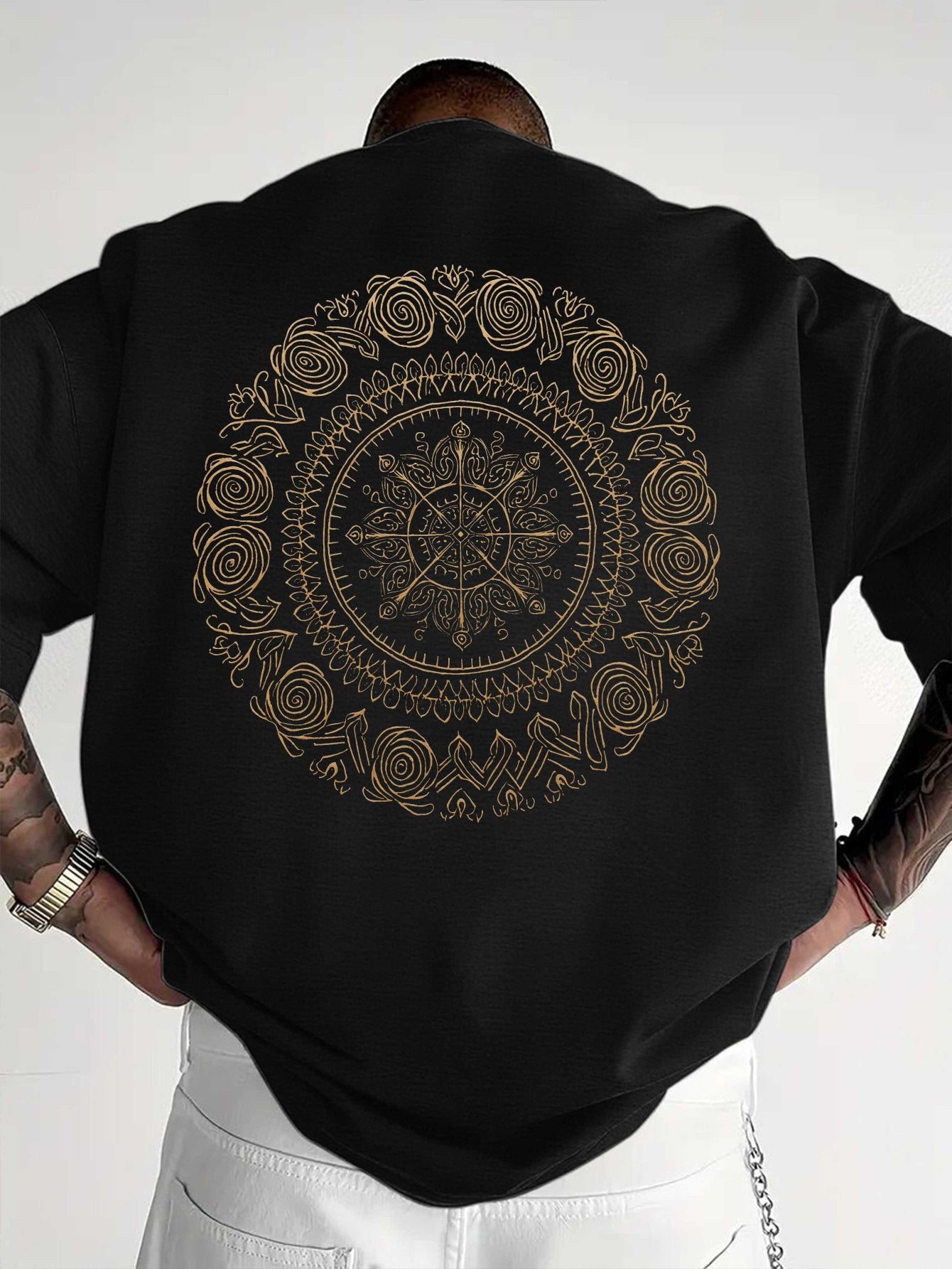 Men'S Golden Mandala Graphic T-Shirt - Breathable Moisture-Wicking Short Sleeve Tee for Summer, Casual Comfort Fit with Intricate Design, Summer Casual Wear | Mandala Print Top | Comfortable Fit Shirt