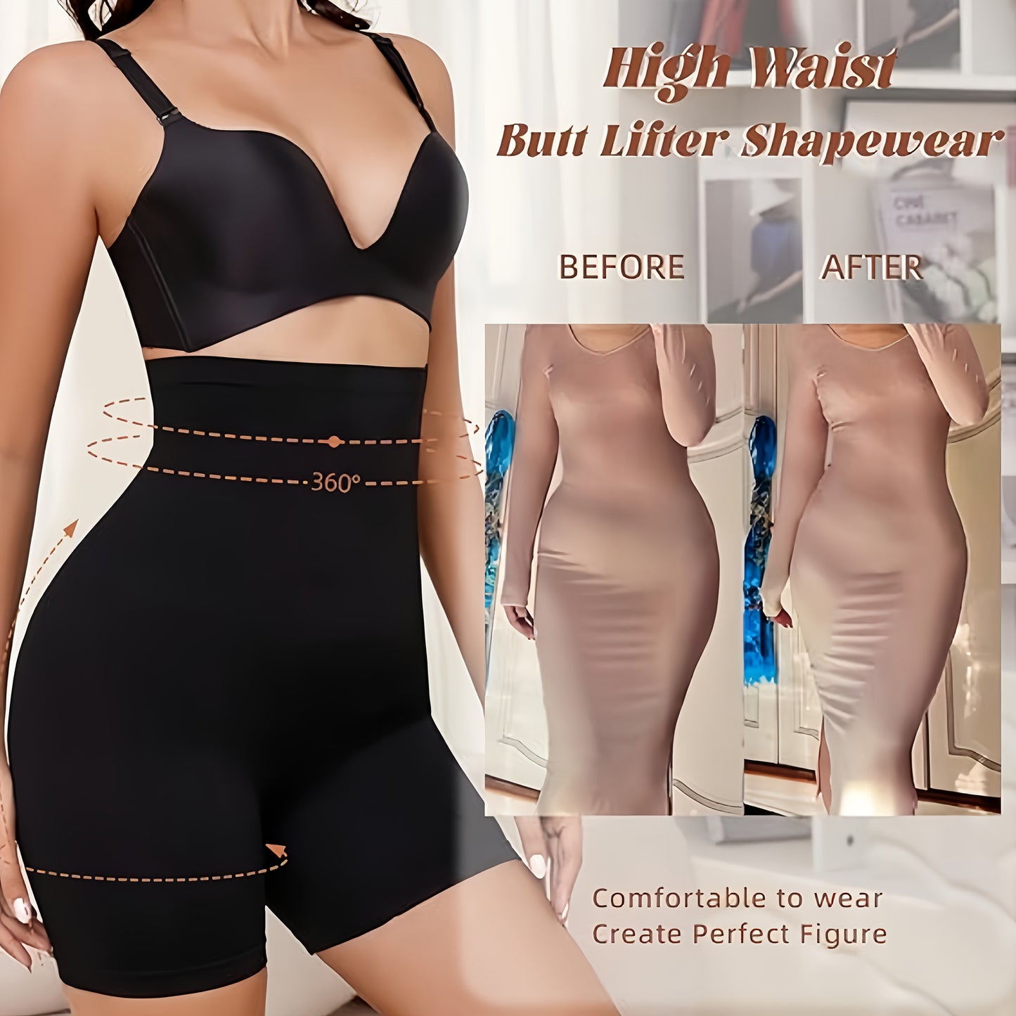 High-Waist Tummy Control Shapewear Shorts for Women - Seamless, Compression Thigh Slimming & Butt Lifting Underwear, Invisible Postpartum Waist Trainer, Comfortable Polyester, All-Season Wear, Waist Trainer Tummy Control