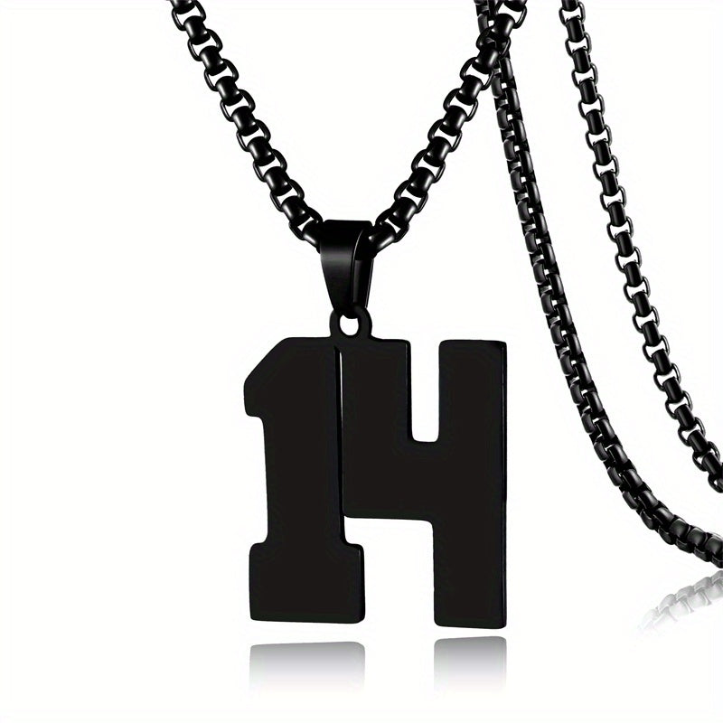 0-19 Men Athletes Number Pendant Necklace Stainless Steel Sports Number Pendant Long Chain Necklaces for Boys Baseball/Basketball/Football Team Jewelry Gifts