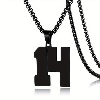 0-19 Men Athletes Number Pendant Necklace Stainless Steel Sports Number Pendant Long Chain Necklaces for Boys Baseball/Basketball/Football Team Jewelry Gifts