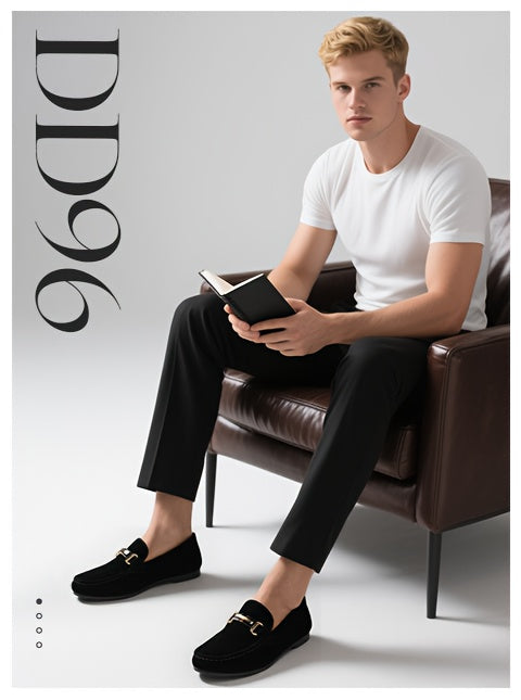Men'S Slip-On Loafers - Black Faux Casual Shoes with Golden-Tone Buckle Straps, Round Toe & Non-Slip Rubber Sole for All-Season Comfort, Party & Casual Attire, Party Footwear, Sleek Shoe Design, Durable Footwear