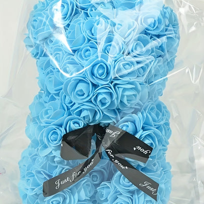 Charming Rose Bear - Perfect Valentine's Day & Anniversary Gift, 22.86cm Artificial Flower Teddy Bear for Home Decor