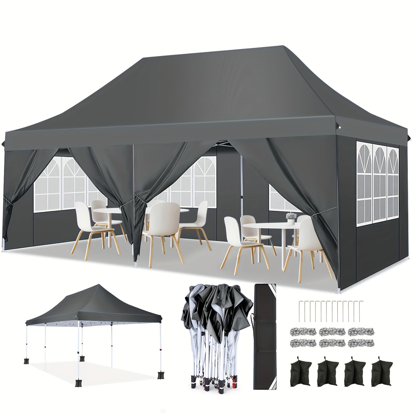 3x6m/3.05x3.05m Pop-up Tent With 6 Removable Side Walls Or 4 Removable Side Walls, With/without Sandbags, Style Optional, Suitable For Party Weddings, Garden Pavilion For Beach Wedding Camping Instant Awning, Upgraded Roof, W