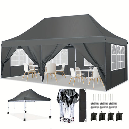 3x6m/3.05x3.05m Pop-up Tent With 6 Removable Side Walls Or 4 Removable Side Walls, With/without Sandbags, Style Optional, Suitable For Party Weddings, Garden Pavilion For Beach Wedding Camping Instant Awning, Upgraded Roof, W