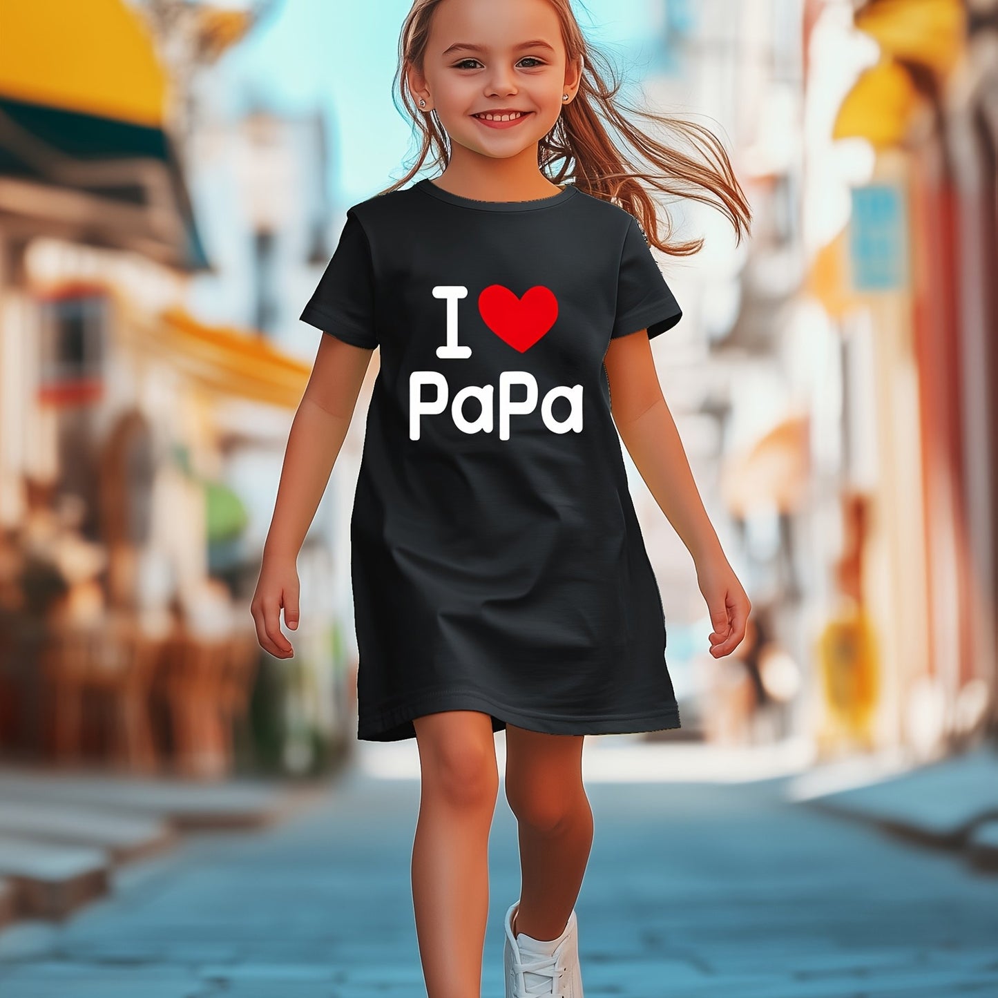 Youngsters' 'I Love Papa' Graphic Dress | Lavender Polyester-Spandex Blend | Breathable & Stretchy Short Sleeve Round Neck | Machine Washable | Casual Summer Outfit for Girls