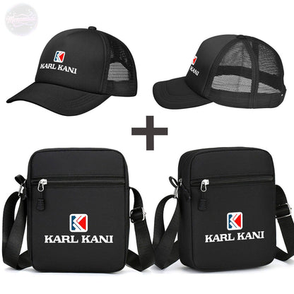 Trendy Karl Kani Logo Sling Bag & Baseball Cap Set - Stylish Crossbody Shoulder Bag with Snapback Hat for Men & Women - Urban Streetwear Fashion Accessories - Perfect Combo for Casual Outfits and Travel Essentials - Karl Kani