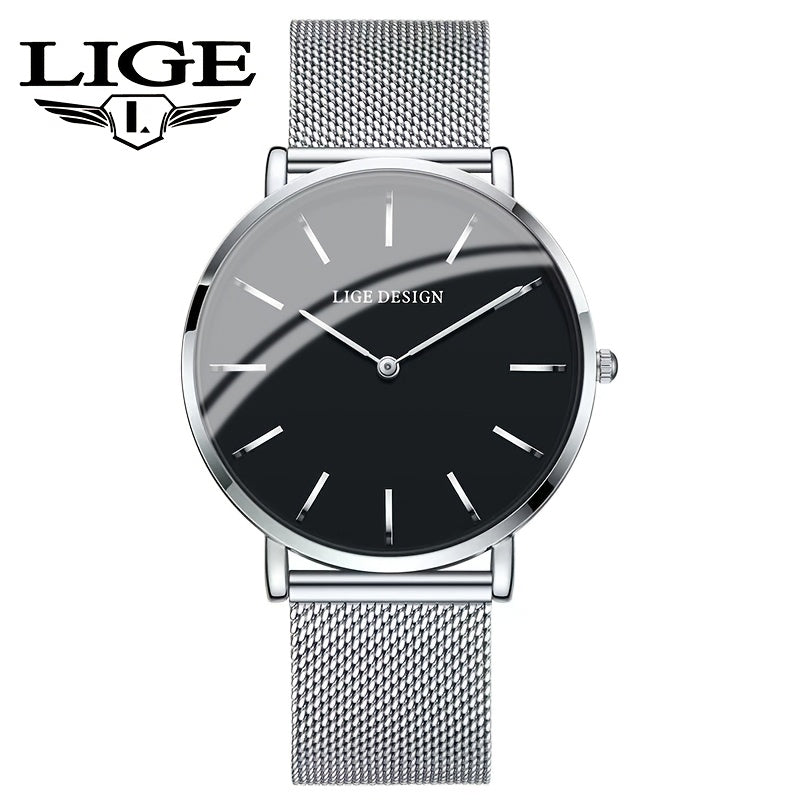 LIGE Women'S Ultra-Thin Quartz Watch with Rose Golden Mesh Strap - Elegant Blue Dial, Minimalist Design, Perfect Gift for Mother'S Day, Christmas, Thanksgiving, Christmas Accessory | Minimalist Watch | Quartz Movement