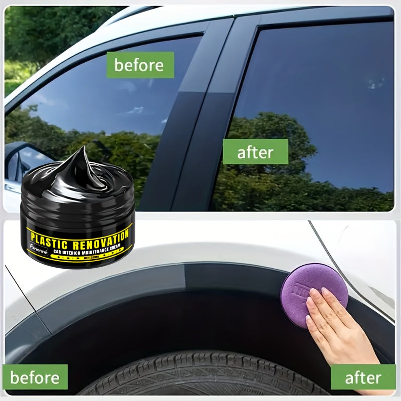 FARIENNE Car Plastic Part Restorer, Black Interior Trim Polishing Wax, Aging Prevention Refurbishment Agent, Repair Plastic Scratches, Tire Shine Paste, Leather Sofa Seat Care Cream, Suitable for All Car Interiors and Exterio