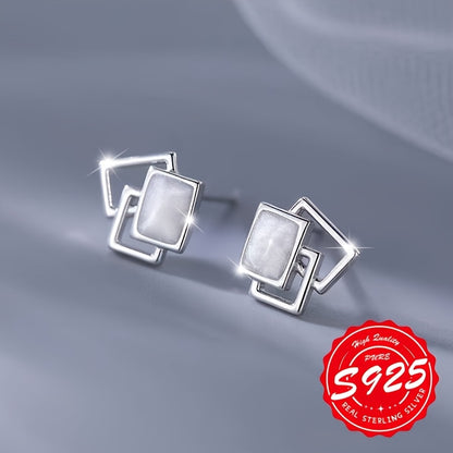 2-Pack Boho Sexy 925 Sterling Silver Square Stud Earrings with Resin Inlay, Lightweight 0.9g, Daily & Gift Occasion, All-Season Jewelry with Gift Box