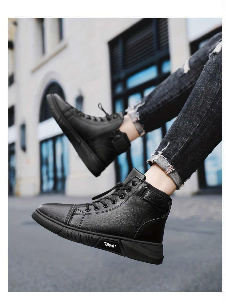 Men'S High-Top Ankle Boots - Genuine Upper, Lace-Up Closure, Durable PVC Sole, All-Season Versatile for Hiking, Casual & Outdoor Wear - Modern Streetwear Design, Hiking Boots, Sleek Boot Design
