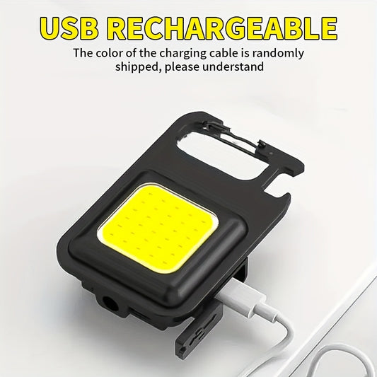 1pc USB Rechargeable COB Keychain Flashlight, Mini Portable Magnetic EDC Light Super Bright Lamp for Home Decoration, Reading, Working, Party, Festival, Fold Flash Light with Magnet And Hook, LED Forwork Light, Pocket Size Fl