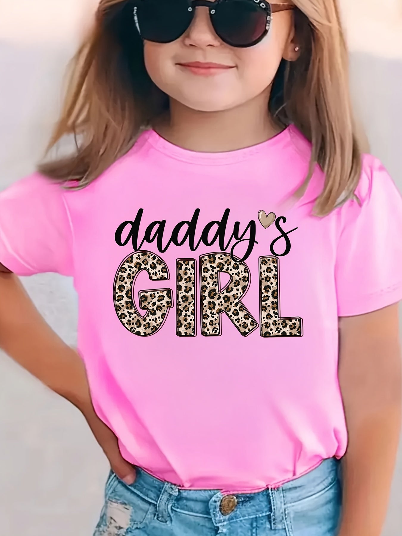 Summer Fashion Girls' Short-Sleeve T-Shirt "DADDY's GIRL" Leopard Print Casual Versatile Top NY-DX5545