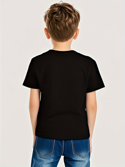 1pc Boys' "ICON" Graphic T-Shirt - Black Casual Summer Tee with Orange Design, 100% Polyester Breathable Fabric, Comfortable & Lightweight for Teens 12 & Under, Youth Sports Tshirt | Bold Graphic Tee | Comfortable Fit, Boy T