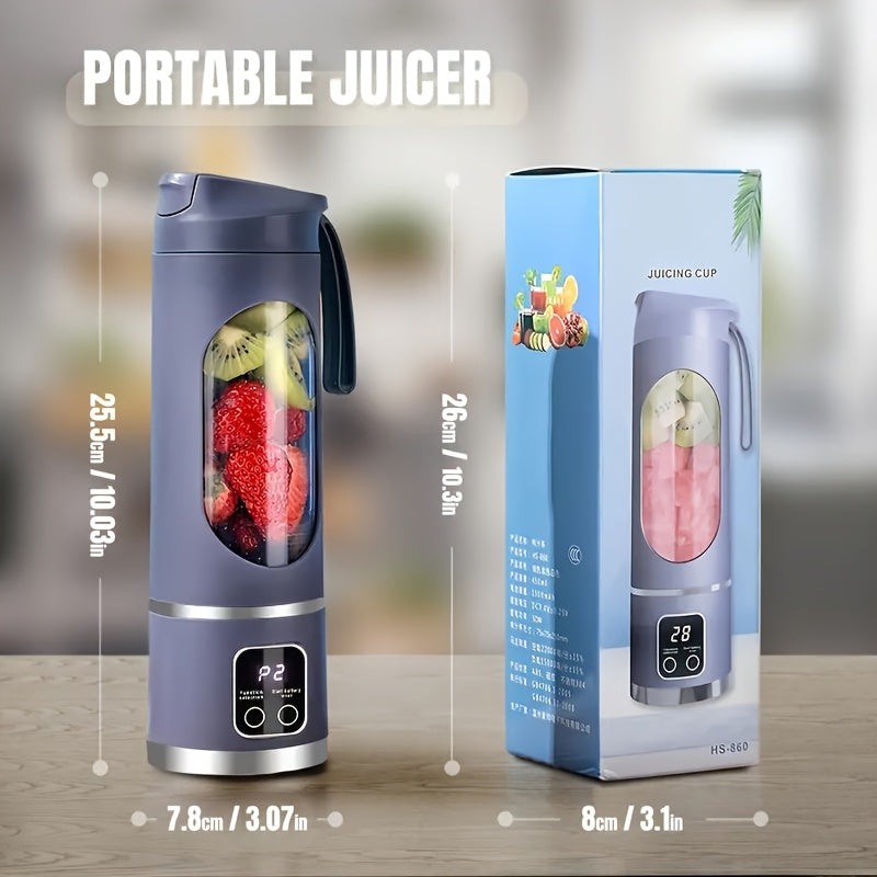 USB-Powered Portable Blender & Juicer with Digital Display, Stainless Steel Blade & Large Capacity (10.14-16.91oz) - Cordless Electric Mixer for Smoothies, Ice, Fresh Fruit Drinks - Compact Design with Ergonomic Handle, Speed