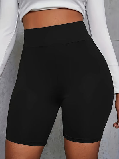 Women's High-Waist Stretchy Shorts - Soft, Casual Solid Color Leggings for Spring & Summer, Machine Washable, Polyester/Spandex Blend, Smooth Fabric, Mid-Thigh Length