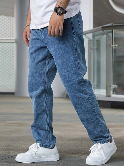 Men's Casual Stretch Denim Pants - Classic Regular Fit, Water-Washed Texture, All-Season Comfort, Machine Washable Solid Color Jeans for Casual Attire, Casual Casual Attire | Classic Blue Jeans | Easycare Jeans