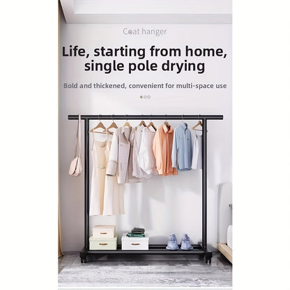 Black Simple Home Clothes Drying Rack, Floor-Standing Coat Storage Shelf, Dormitory and Bedroom Mobile Storage Rack