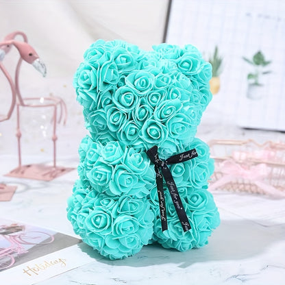 Charming Rose Bear - Perfect Valentine's Day & Anniversary Gift, 22.86cm Artificial Flower Teddy Bear for Home Decor