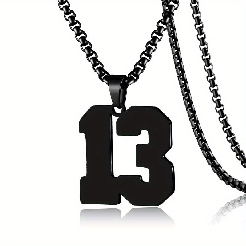 0-19 Men Athletes Number Pendant Necklace Stainless Steel Sports Number Pendant Long Chain Necklaces for Boys Baseball/Basketball/Football Team Jewelry Gifts