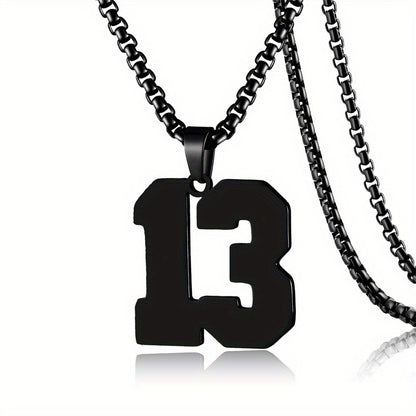 0-19 Men Athletes Number Pendant Necklace Stainless Steel Sports Number Pendant Long Chain Necklaces for Boys Baseball/Basketball/Football Team Jewelry Gifts