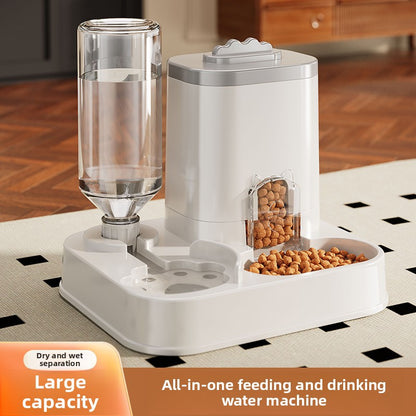 Automatic Cat & Dog Water Dispenser with Integrated Food Basin - 1-10L Capacity, No Batteries Needed, Modern White Design for Easy Cleaning & Hydration - Durable Pet Hydration Solution, Automatic Pet Feeder, Sleek Pet Accesso