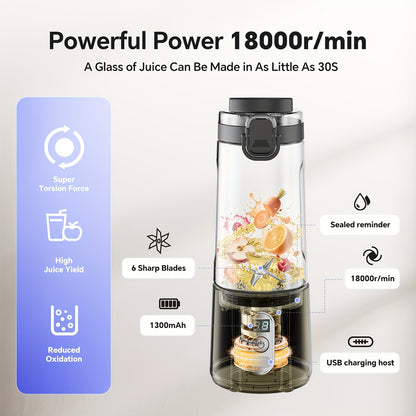 USB Rechargeable Portable Blender with Digital Timer Display, 10-Cup Capacity, Detachable & Easy-Clean Design for Smoothies, Juices, Protein Shakes - Ideal for Gym, Travel, Home Use, Smoothie Blender Portable, Juice Preparati