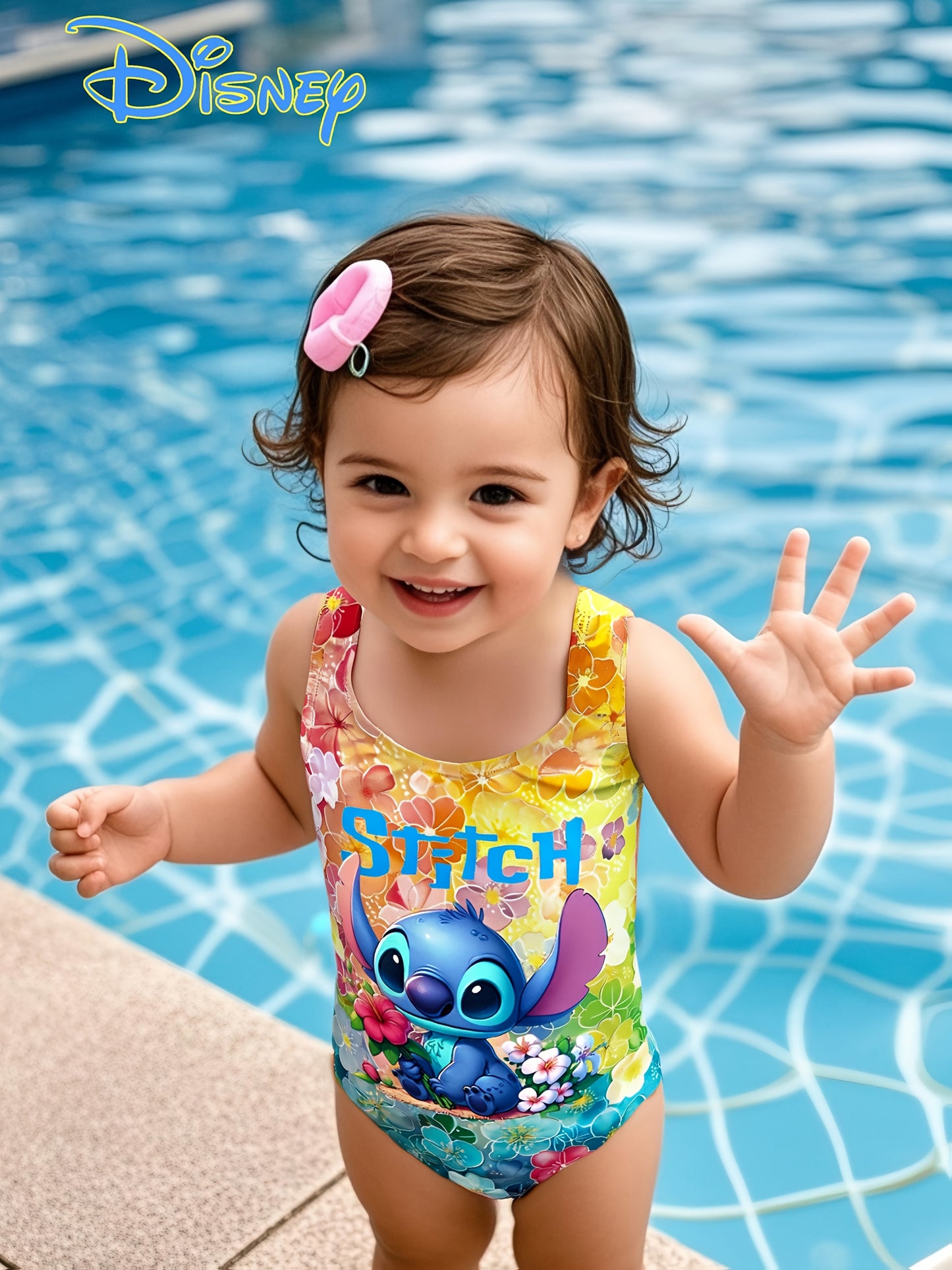 Random Pattern Stitch Hawaiian Print Swimsuit, Suitable for Pool, Beach Party, Water Sports Girls' Clothing