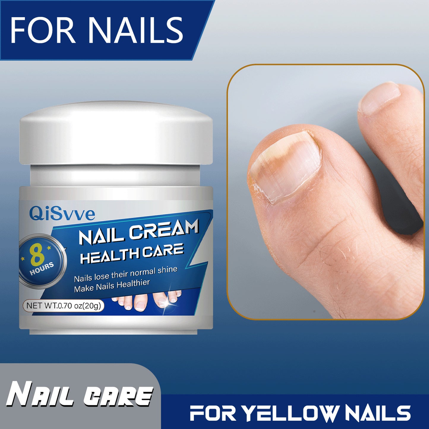 QiSvve 8-Week Nail Care Cream - Salicylic Acid & Plant Extract Formula for Strong, Healthy Fingernails & Toenails, Moisturizing Cuticle Care, Fades Yellowing, Smooths Rough Texture, Formaldehyde-Free, 0.70oz/, Nail Care Produ