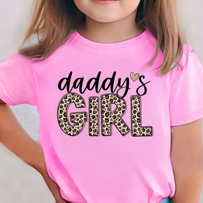 Summer Fashion Girls' Short-Sleeve T-Shirt "DADDY's GIRL" Leopard Print Casual Versatile Top NY-DX5545